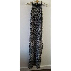 Michael Farrell Medium Black White Geometric Sleeveless Cami Maxi Dress Stretch
